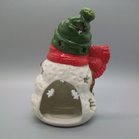 🌺SOLD🌺Hallmark Snowman Luminary Tealight Holder Red Scarf Green Hat - Picture 3 of 4